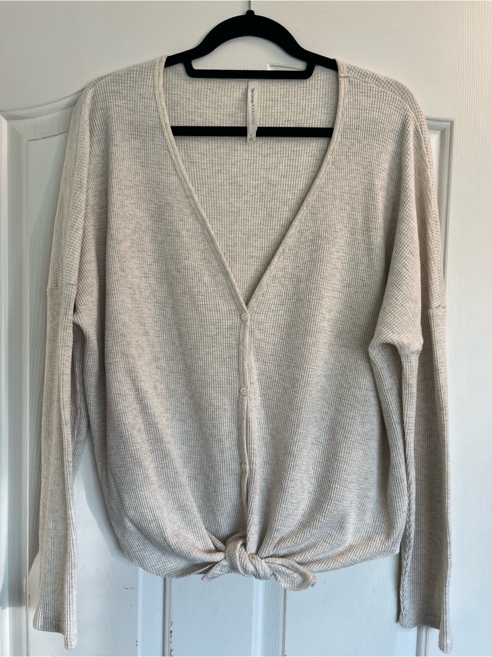 The Group by Babaton Aritzia Waffle Tie-Front V-Neck Button Top